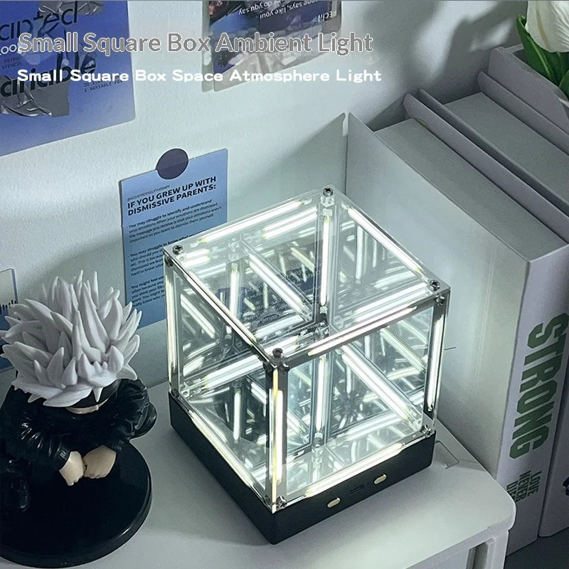 4D Hypercube LED Night Light DIY Wireless Table Lamp for Gamer Room Decor | Acrylic Cube Desk Ornament | Action Figure Display Box