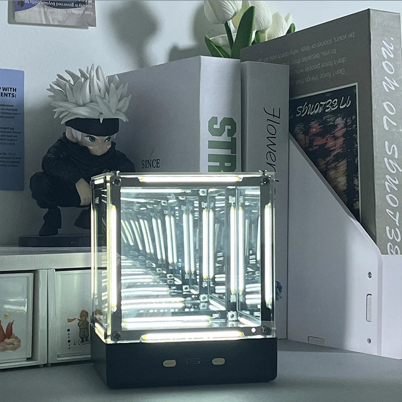 4D Hypercube LED Night Light DIY Wireless Table Lamp for Gamer Room Decor | Acrylic Cube Desk Ornament | Action Figure Display Box