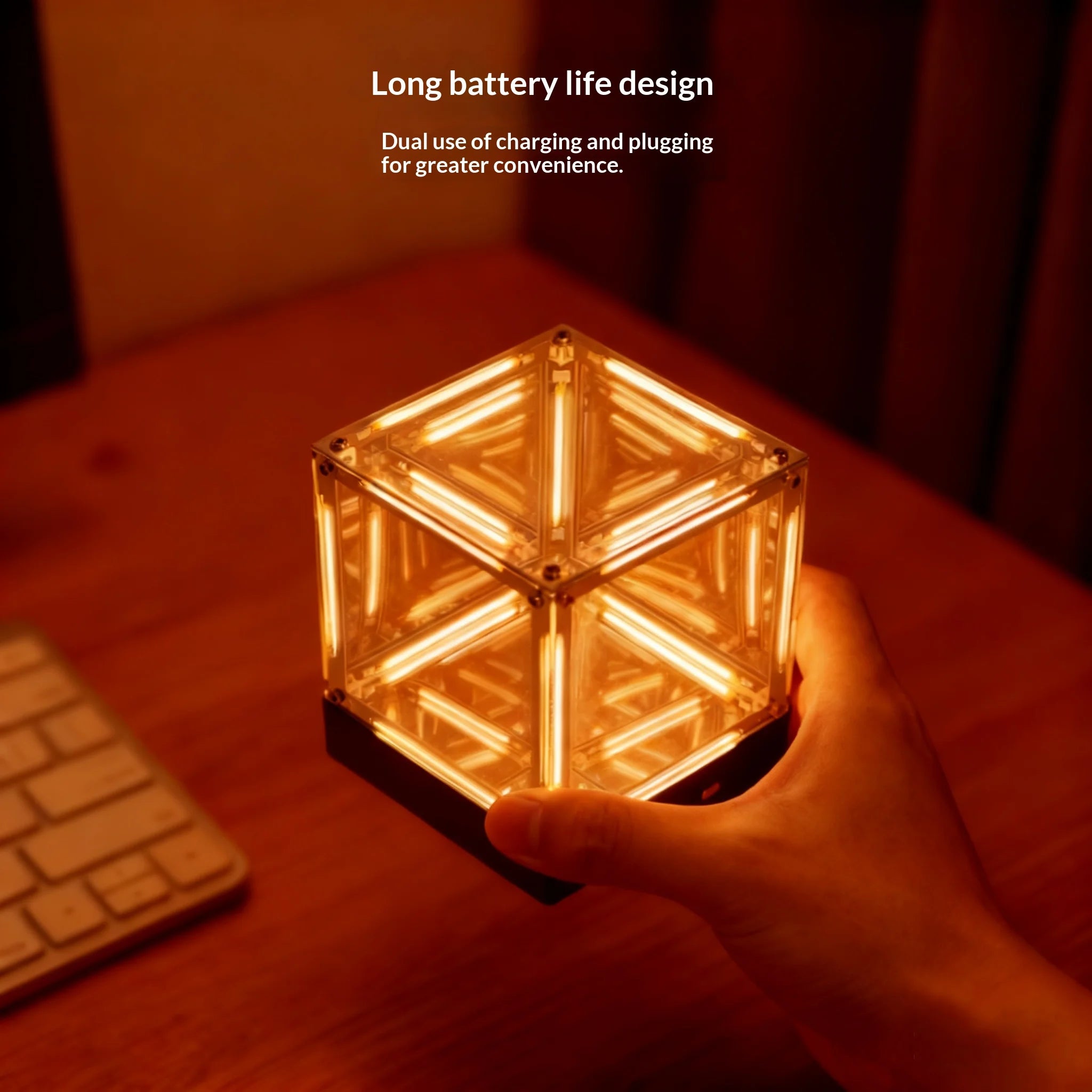 4D Hypercube LED Night Light DIY Wireless Table Lamp for Gamer Room Decor | Acrylic Cube Desk Ornament | Action Figure Display Box