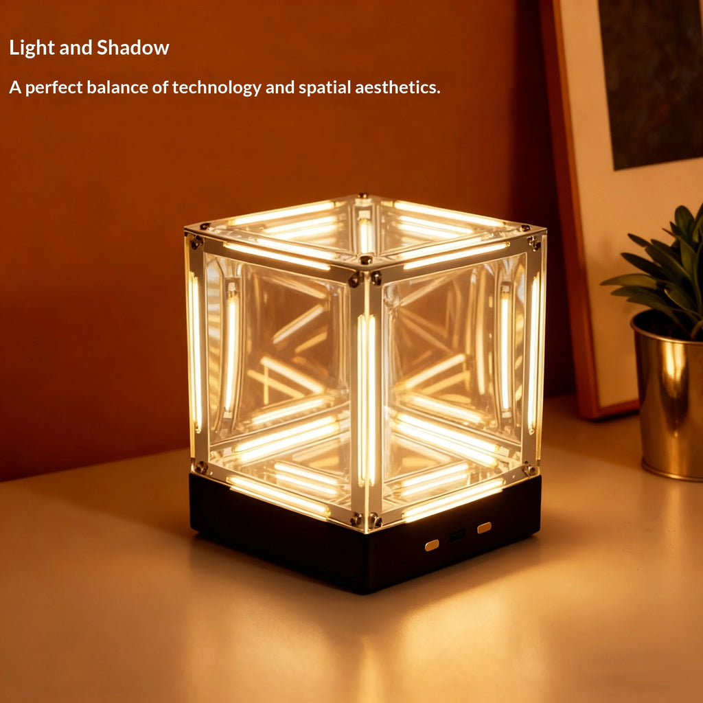 4D Hypercube LED Night Light DIY Wireless Table Lamp for Gamer Room Decor | Acrylic Cube Desk Ornament | Action Figure Display Box