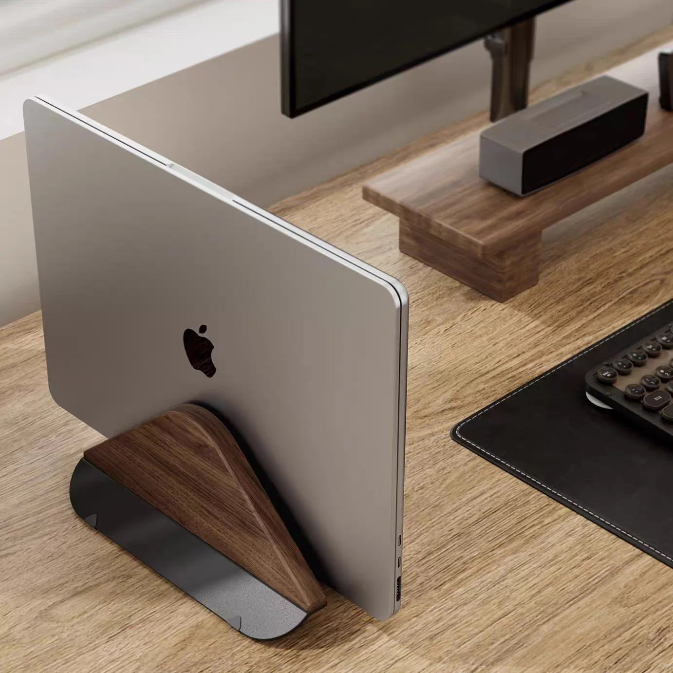 Wooden Vertical Laptop Stand for MacBook | Adjustable