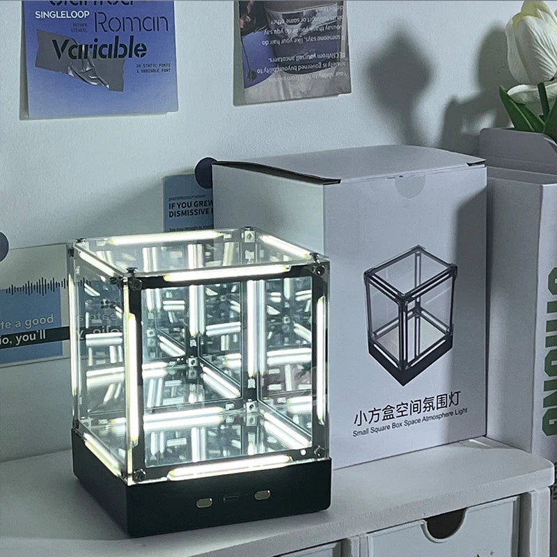 4D Hypercube LED Night Light DIY Wireless Table Lamp for Gamer Room Decor | Acrylic Cube Desk Ornament | Action Figure Display Box