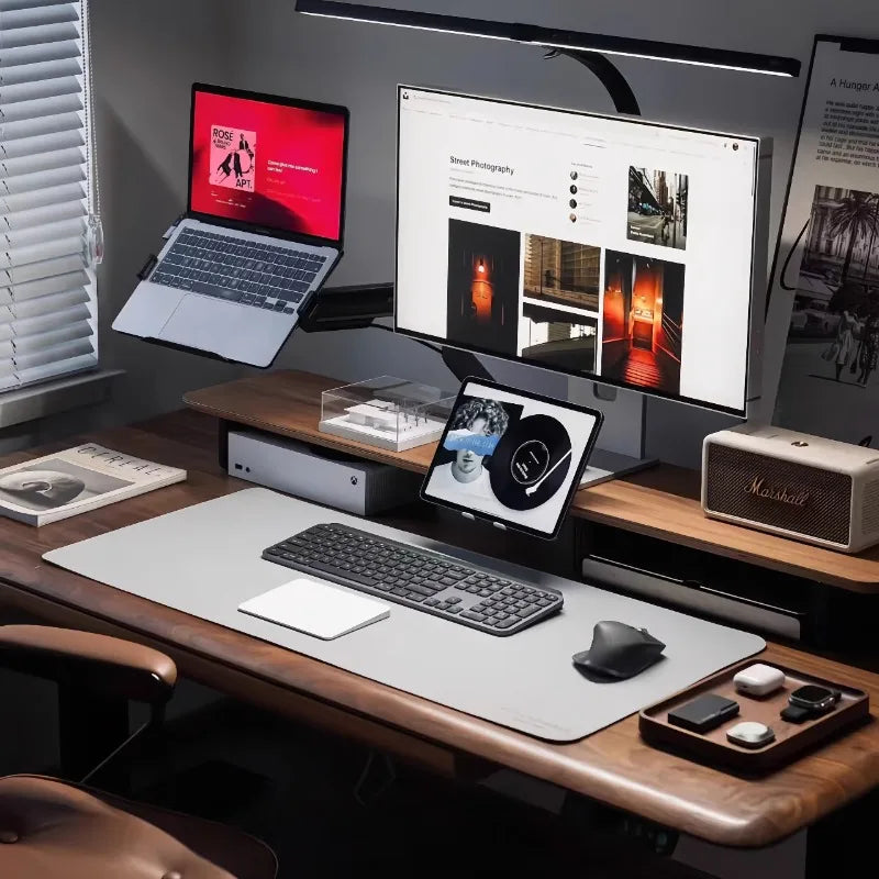 Walnut Wood Monitor Riser with Organization Racks