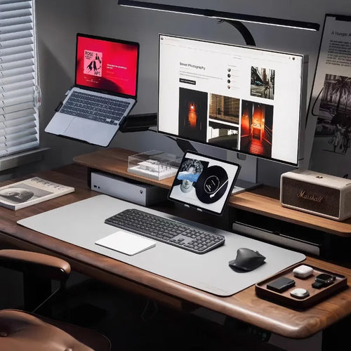 Walnut Wood Monitor Riser with Organization Racks