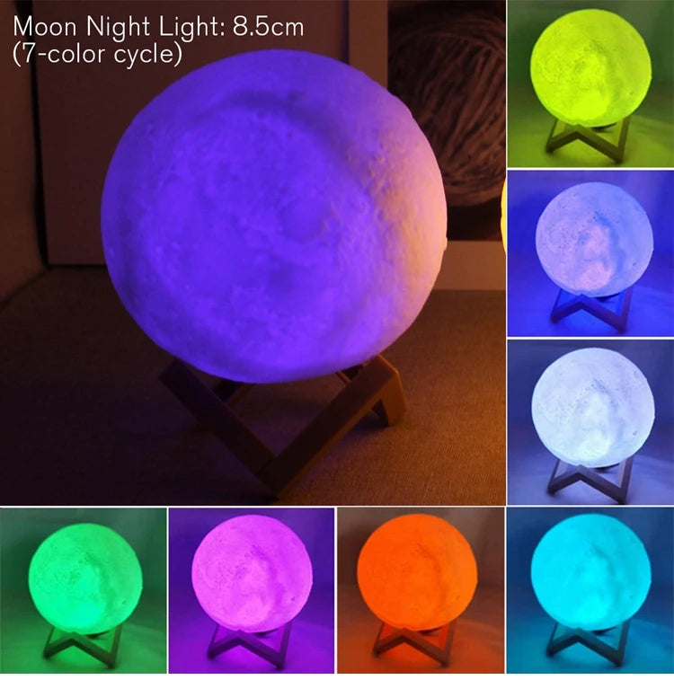 8cm Moon Lamp LED Night Light Battery Powered With Stand