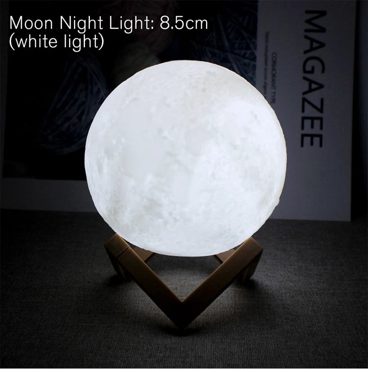 8cm Moon Lamp LED Night Light Battery Powered With Stand